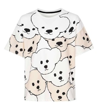 Luźny T-shirt koszulka premium w misie beż dziecięcy dla dziewczynki 146