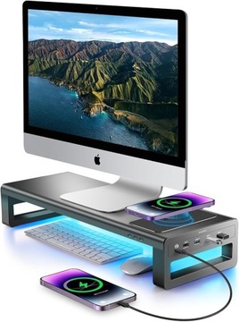 STOJAK PODSTAWKA DO MONITORA BEZPRZEWODOWE ŁADOWANIE i 4 Hub USB 3.0