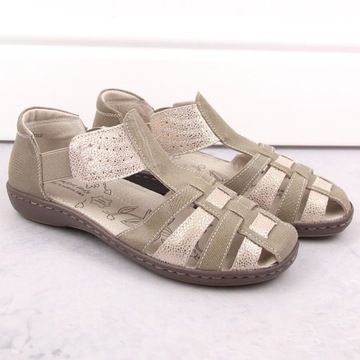 Skórzane sandały beżowe ażurowe T.Sokolski 38
