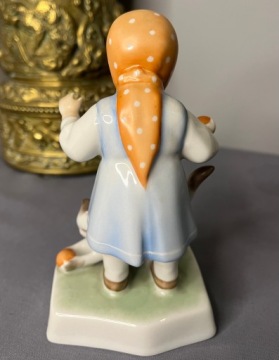 Фигурная ребенок с кошкой, Андреасом Сино, Zsolnay, Art Deco, Венгрия