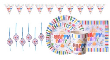 БУМАЖНЫЙ НАБОР ЧАШЕК И ТАРЕЛОК HAPPY PARTY