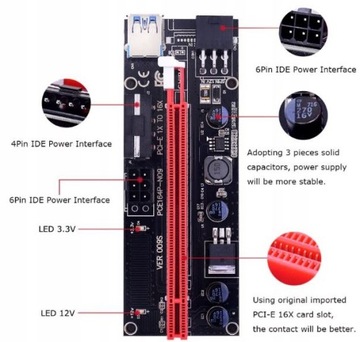 Переходной кабель USB3.0 PCI-E 1x-16x 6-контактный SATA 009S