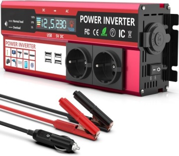 Měnič Napětí Napětí Automobilová S LCD Obrazovkou 12V 230V 1000W 2000W 4x Usb