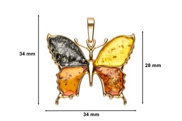 Pozłacana zawieszka MOTYL *srebro 925 *bursztyn