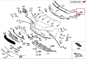 LEVÝ VÝZTUHA KOLEJNICE NÁRAZNÍKU PŘEDNÍ MERCEDES W117 CLA A1178850500 ORIGINÁLNÍ