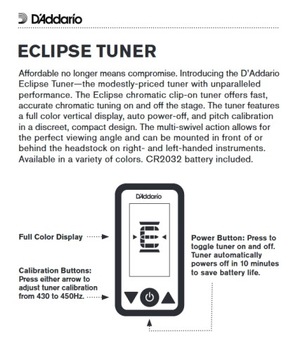 PW-CT-17YL Eclipse Tuner chromatyczny wyświetlacz cyfrowy ŻÓŁTY D'Addario