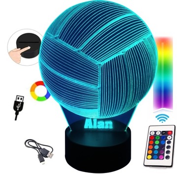 LAMPKA Z IMIENIEM 3D LED PIŁKA DO SIATKÓWKI SIATKA