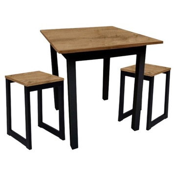 Komplet Stół 60x60 + 2x Taboret Loft DĄB ODWIECZNY