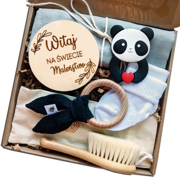 zestaw czarno białych zabawek dla niemowląt panda