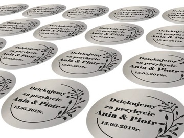 Naklejki ślubne srebrne personalizowane 96 szt.