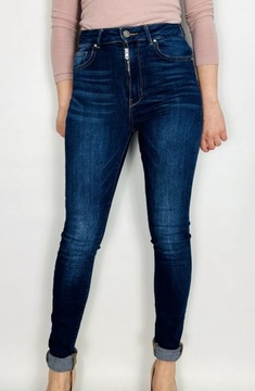 Jeansowe elastyczne spodnie rurki XS 34 Never Denim