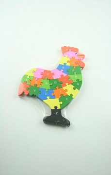 DREWNIANE PUZZLE LITERY CYFRY 3D UKŁADANKA KOGUT
