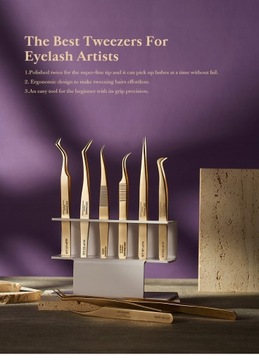 Пинцет для наращивания ресниц DeceMars, золотой цвет