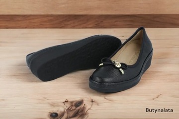 Ryłko czółenka B3NF5 czarne skórzane buty wkładka RYŁKO RELAX koturny R40