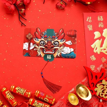 Китайский Лунный Новый год в красном конверте с пожеланиями на 2024 год, 6 слотов для карт, стиль B