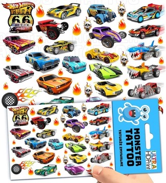 TATUAŻE ZMYWALNE TYMCZASOWE DLA DZIECI HOT WHEELS WZORY ORYGINALNE