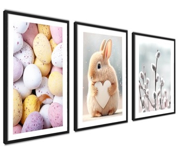 Plakat Zestaw Obrazków Wiosna Wielkanoc Bazie Zając Pastele Pisanki 30x40