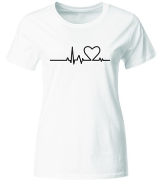 KOSZULKA SERCE LINIA ŻYCIA, MODNY T-SHIRT, BIAŁA, ROZ. S