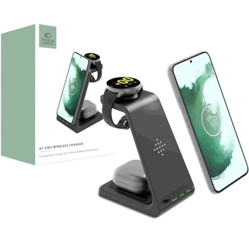 ŁADOWARKA TECH-PROTECT A7 3IN1 WIRELESS CHARGER BLACK