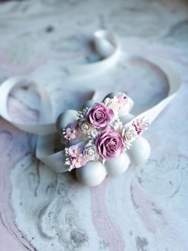 Комплект повязок на голову плюс пояс для крещения Повязка на голову для платья для крещения сиреневого цвета