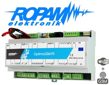 OptimaGSM-PS-D9M PŁYTA CENTRALA ALARMOWA 8-40 LINII ZASILACZ GSM DIN ROPAM