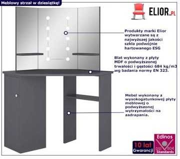 Угловой туалетный столик с полками и светодиодным зеркалом === СЕРЫЙ