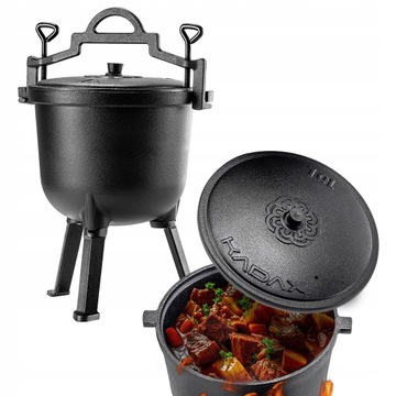 ЧУГУННЫЙ ОХОТНИЧИЙ КОЛДЕЛ 10 Л КОСТРОВАЯ ГОРШКА-ГРИЛЬ ДЛЯ ЗАПЕЧКИ