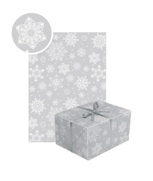 PAPIER PREZENTOWY SREBRNY ŚNIEŻYNKI 70X200 CM