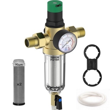 FD191 Filtr Inox 90um, Regulator Ciśnienia z manometrem, 1/2