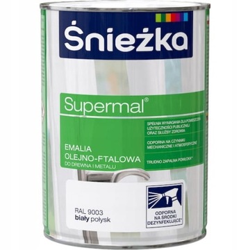 ŚNIEŻKA Supermal Emalia OlejnoFtalowa Biały Połysk 0,8l RAL 9003