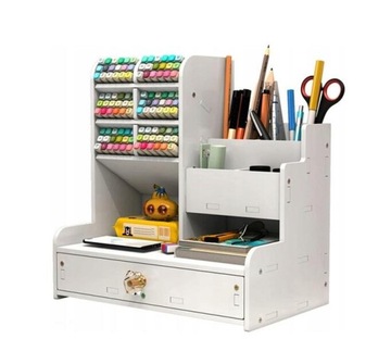STYLOWY DREWNIANY ORGANIZER BIURKO WIELOFUNKCYJNY