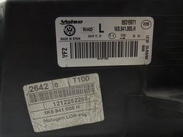 SVĚTLO LEVÝ PŘEDNÍ 1K8941005H VW SCIROCCO III UK