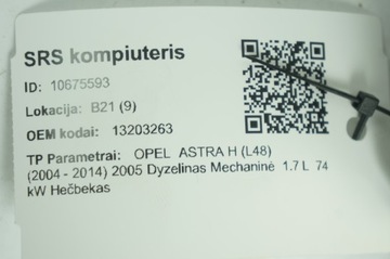 13203263 MODUL AIRBAG OPEL ASTRA H L48 1.7 CDTI