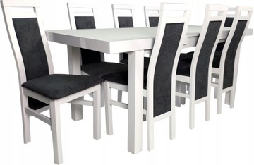 gruby stół 160x90+40 8 krzeseł Asti BIAŁY POŁYSK