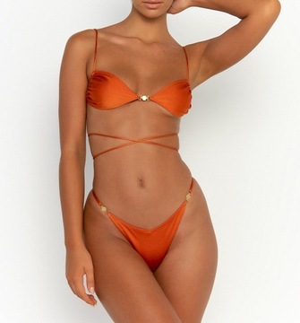 Dwuczęściowy zestaw bikini z nadrukiem w panterkę, trójkątny dekolt typu halter, wysokie wycięcie, wiązanie z boku
