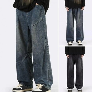 Men Straight Leg Jeans Men's Hop Style Denim Pants