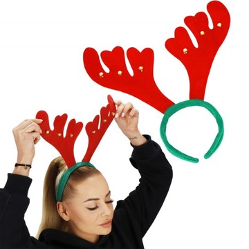 OPASKA ŚWIĄTECZNA ROGI RENIFERA Z DZWONECZKAMI MIKOŁAJKI ŚWIĘTA NA GŁOWĘ