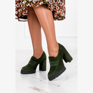 КОЖАНЫЕ МОКАСИНЫ ЖЕНСКИЕ НА КАБЛУКЕ, МОДНЫЕ, НОВЫЕ, 40-е годы.