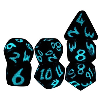 7x Zestaw kości wielościennych Świecące kości RPG Rola Niebieskie