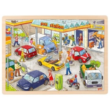 GOKI DUŻE PUZZLE DREWNIANE STACJA PALIW 96 EL.