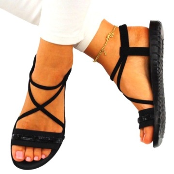 SANDAŁY DAMSKIE CZARNE SPORTOWE PŁASKIE ALL BLACK