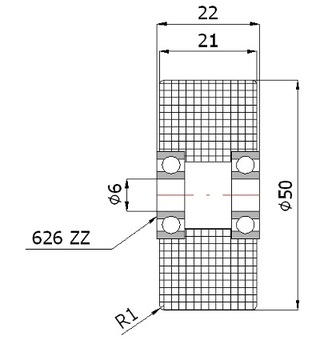 РОЛИК fi 50, ДВОЙНЫЕ ПОДШИПНИКИ, до 100 кг, 6 мм