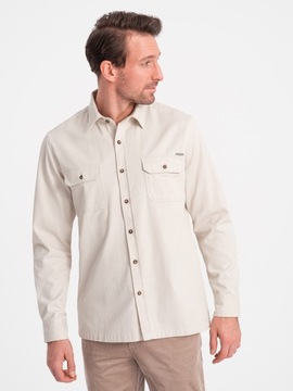 Pánska bavlnená košeľa REGULAR FIT vrecká krémová V1 OM-SHCS-0146 L