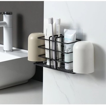Ironwork Punch-Free Self-adhesive Toothbrush Holder 2 Cup Toothpaste