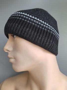 ШАПКА МУЖСКАЯ ЗИМНЯЯ ПЛОТНАЯ САБФИЛЬ НА СЕРОМ ФЛИСЕ В ТОНКИЕ ПОЛОСКИ