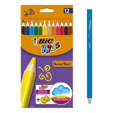 BIC SUPER SOFT KREDKI OŁÓWKOWE MIĘKKIE JUMBO KOLORÓW TEMPERÓWKA x12