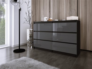 Komoda ZOE 2,czarny/szary Połysk 6 szuflad