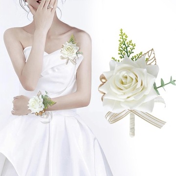 Bransoletka na nadgarstek z różą Bransoletka z wstążki i kwiatem Butonierka do korsarza