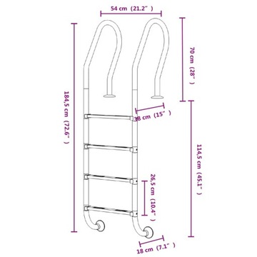 vidaXL Лестница для бассейна 54x38x184,5 см, нержавеющая сталь 304