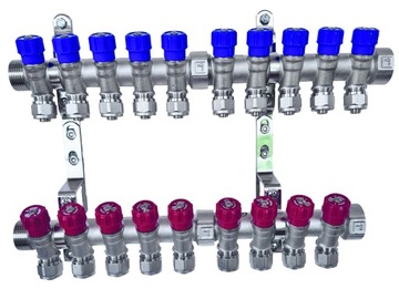 X-HOME ROZDZIELACZ PEX 1” x 16 mm 10 OBWODY WODY ZIMNEJ 9 OBWODY CIEPŁEJ